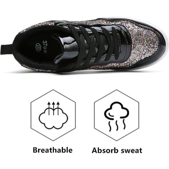 Kkdom Women's Black Breathable Mesh Comfort Lightweight Wedge Platform Sneakers - Picture 4 of 6